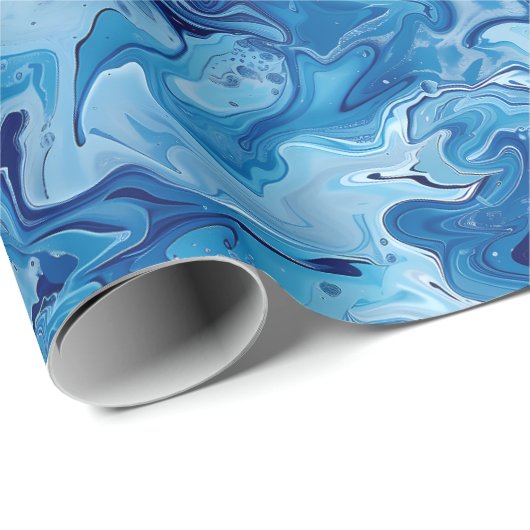 Blauw Marmeren Vloeibare Kunst Cadeaupapier (Rol Hoek)