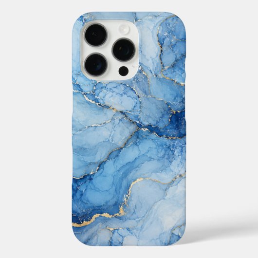 Blauw marmeren waterverfpatroon met gouden aders Case-Mate iPhone case (Achterkant)