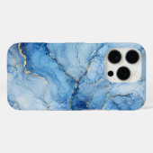 Blauw marmeren waterverfpatroon met gouden aders Case-Mate iPhone case (Achterkant (horizontaal))