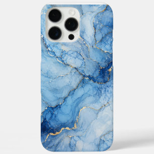 Blauw marmeren waterverfpatroon met gouden aders iPhone 16 pro max hoesje