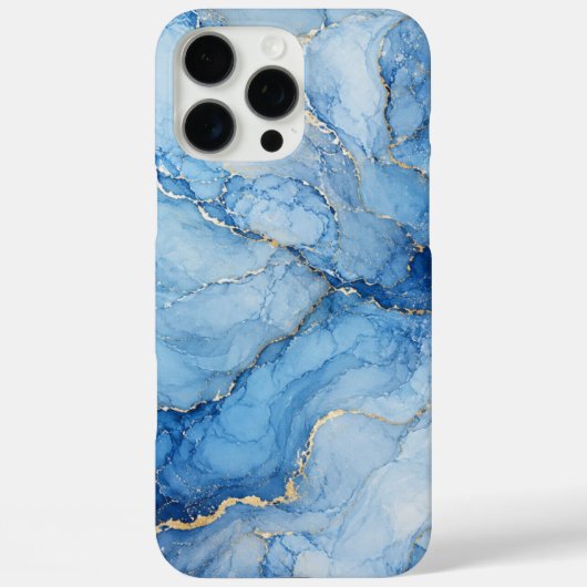 Blauw marmeren waterverfpatroon met gouden aders Case-Mate iPhone case (Achterkant)