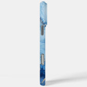 Blauw marmeren waterverfpatroon met gouden aders Case-Mate iPhone case (Achterkant / Rechts)