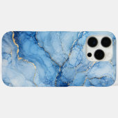 Blauw marmeren waterverfpatroon met gouden aders Case-Mate iPhone case (Achterkant (horizontaal))