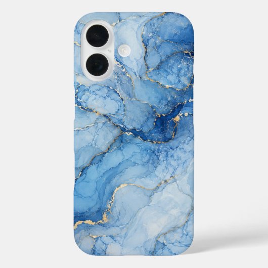 Blauw marmeren waterverfpatroon met gouden aders Case-Mate iPhone case (Achterkant)