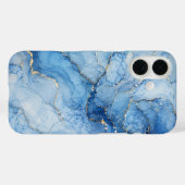 Blauw marmeren waterverfpatroon met gouden aders Case-Mate iPhone case (Achterkant (horizontaal))