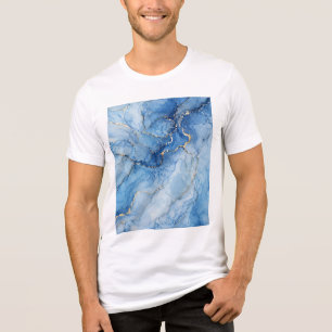 Blauw marmeren waterverfpatroon met gouden aders Tri-Blend shirt