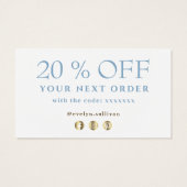 blauw marmermodel bedankt voor je korting visitekaartje (Achterkant)