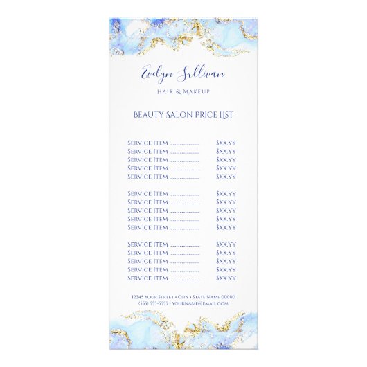 blauw marmermodel voor prijslijst reclamekaart (Voorkant)