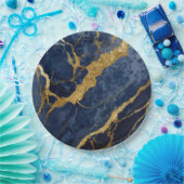 Blauw marmerpatroon met goud papieren bordje (Feest)