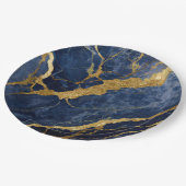 Blauw marmerpatroon met goud papieren bordje (Gekanteld)