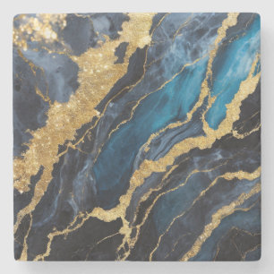 Blauw Marmerpatroon met Goud Stenen Onderzetter