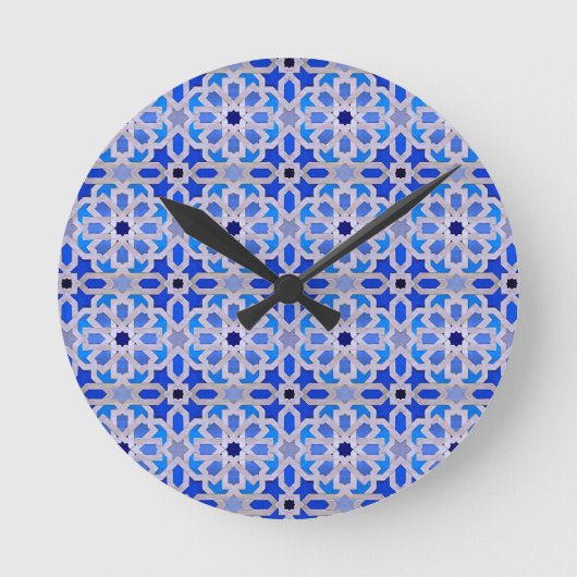Blauw Marokkaans geometrisch patroon Ronde Klok (Voorkant)