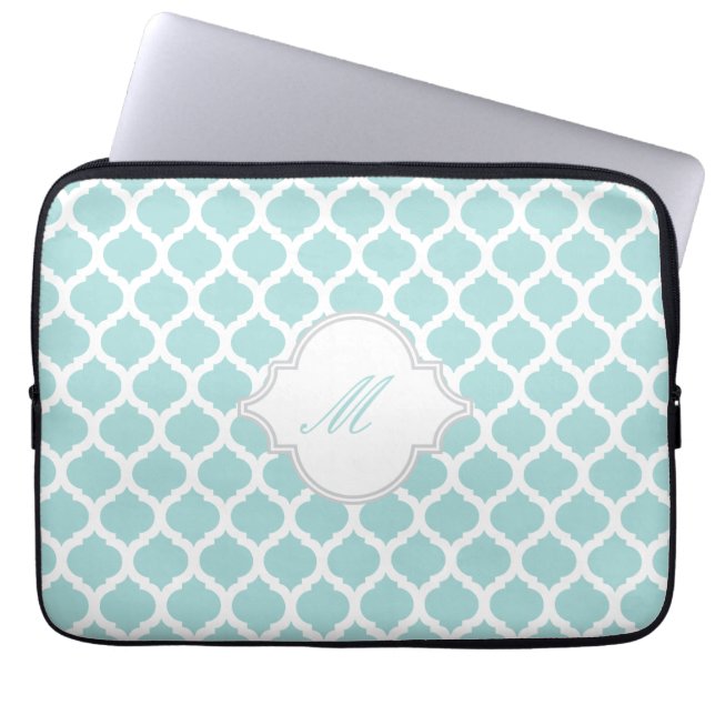Blauw Marokkaans met monogram laptophoes Laptop Sleeve (Voorkant)