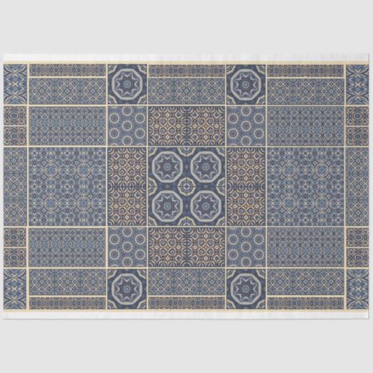 Blauw Marokkaans ontwerp tegel ontkoppelingspapier Tissuepapier (Voorkant)