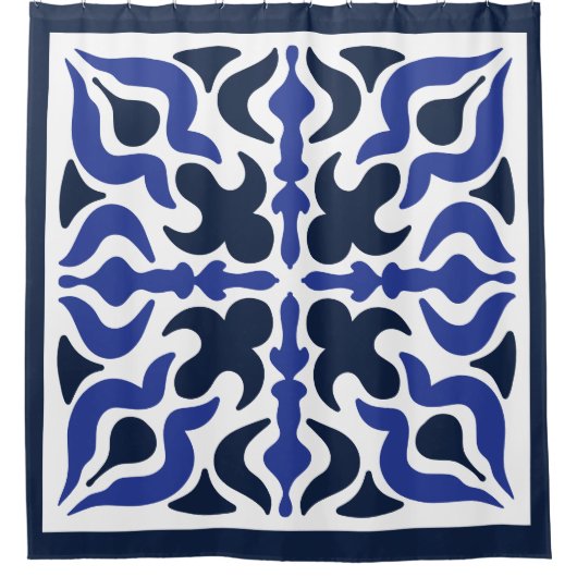 Blauw Marokkaans patroon Douchegordijn (Voorkant)