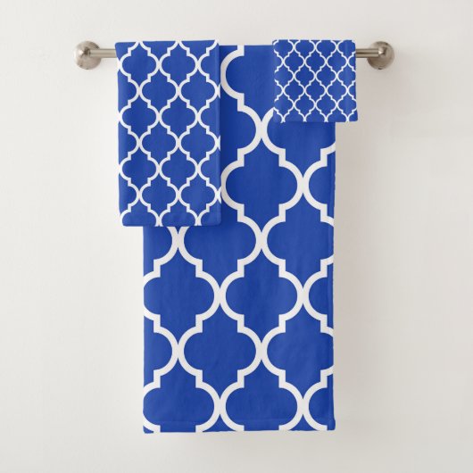 Blauw Marokkaans Quatrefoil Lattice Patroon Bad Handdoek (Insitu)