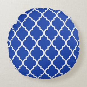 Blauw Marokkaans Quatrefoil Lattice Patroon Rond Kussen