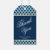 Blauw Marokkaans Quatrefoil Patroon Bruiloft Cadeaulabel (Achterkant)