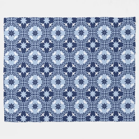 Blauw Marokkaans tegel geometrisch decoratief sier Fleece Deken (Voorkant (Horizontaal))