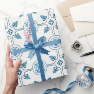 Blauw Marokkaans Tegel Patroonpapier Cadeaupapier