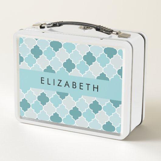 Blauw Marokkaans Trellis, Quatrefoil, Jouw naam (Achterkant)