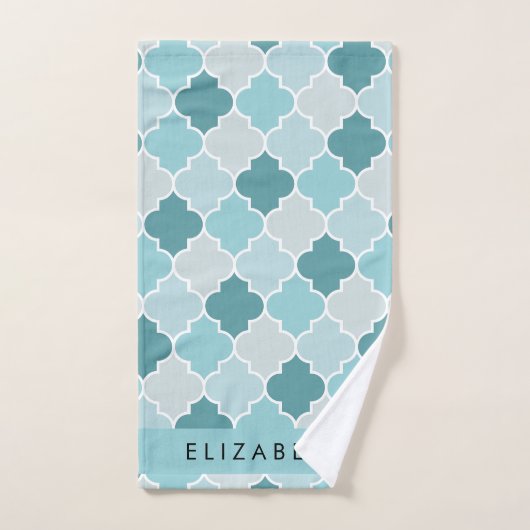 Blauw Marokkaans Trellis, Quatrefoil, Jouw naam Bad Handdoek (Handdoek)