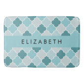 Blauw Marokkaans Trellis, Quatrefoil, Jouw naam Badmat (Voorkant)