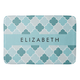 Blauw Marokkaans Trellis, Quatrefoil, Jouw naam Badmat