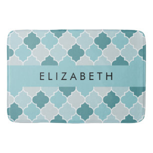 Blauw Marokkaans Trellis, Quatrefoil, Jouw naam Badmat