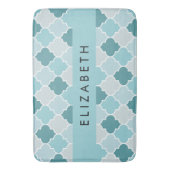 Blauw Marokkaans Trellis, Quatrefoil, Jouw naam Badmat (Voorkant Verticaal)