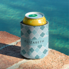 Blauw Marokkaans Trellis, Quatrefoil, Jouw naam Blikjeskoeler
