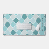 Blauw Marokkaans Trellis, Quatrefoil, Jouw naam Bureaumat (Keyboard & Muis)