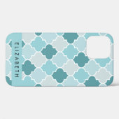 Blauw Marokkaans Trellis, Quatrefoil, Jouw naam Case-Mate iPhone Case (Achterkant (horizontaal))