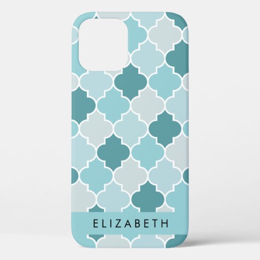 Blauw Marokkaans Trellis, Quatrefoil, Jouw naam Case-Mate iPhone Case (Achterkant)