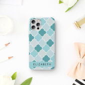 Blauw Marokkaans Trellis, Quatrefoil, Jouw naam Case-Mate iPhone Case