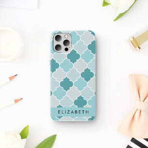 Blauw Marokkaans Trellis, Quatrefoil, Jouw naam Case-Mate iPhone Case