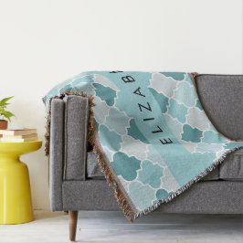 Blauw Marokkaans Trellis, Quatrefoil, Jouw naam Deken