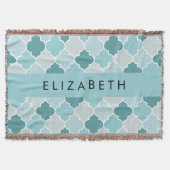 Blauw Marokkaans Trellis, Quatrefoil, Jouw naam Deken (Voorkant)