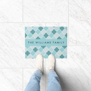 Blauw Marokkaans Trellis, Quatrefoil, Jouw naam Deurmat