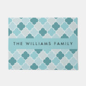 Blauw Marokkaans Trellis, Quatrefoil, Jouw naam Deurmat (Voorkant)