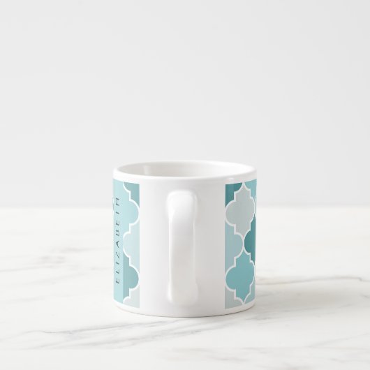 Blauw Marokkaans Trellis, Quatrefoil, Jouw naam Espresso Kop (Achterkant)