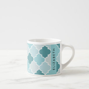 Blauw Marokkaans Trellis, Quatrefoil, Jouw naam Espresso Kop