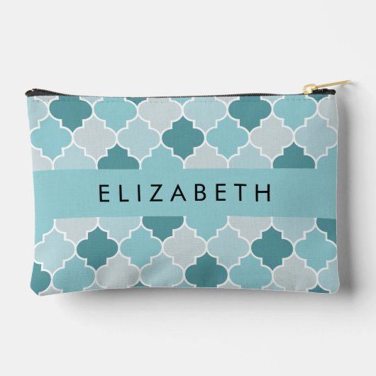 Blauw Marokkaans Trellis, Quatrefoil, Jouw naam Etui (Achterkant)