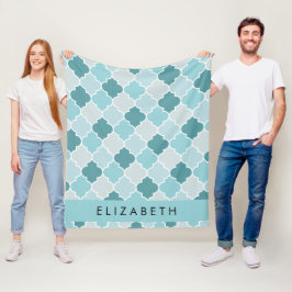 Blauw Marokkaans Trellis, Quatrefoil, Jouw naam Fleece Deken