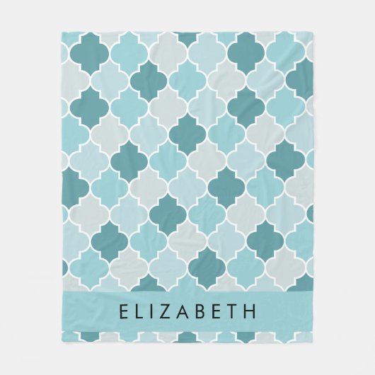 Blauw Marokkaans Trellis, Quatrefoil, Jouw naam Fleece Deken (Voorkant)