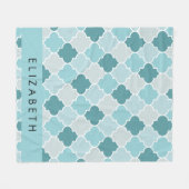 Blauw Marokkaans Trellis, Quatrefoil, Jouw naam Fleece Deken (Voorkant (Horizontaal))