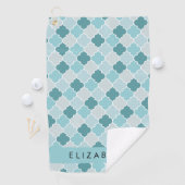Blauw Marokkaans Trellis, Quatrefoil, Jouw naam Golfhanddoek (Insitu)
