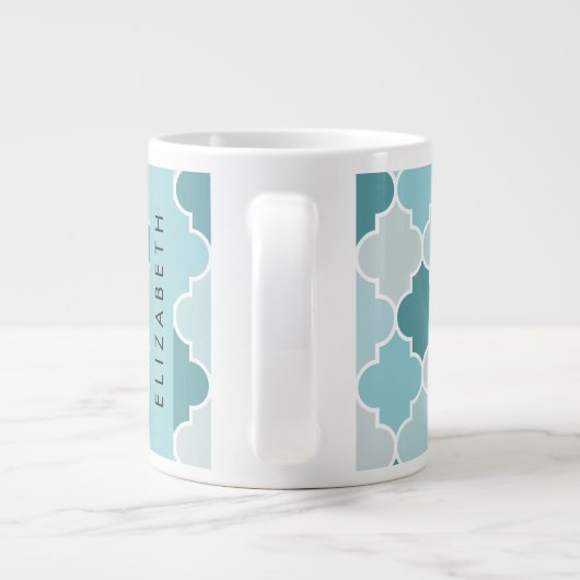 Blauw Marokkaans Trellis, Quatrefoil, Jouw naam Grote Koffiekop (Achterkant)