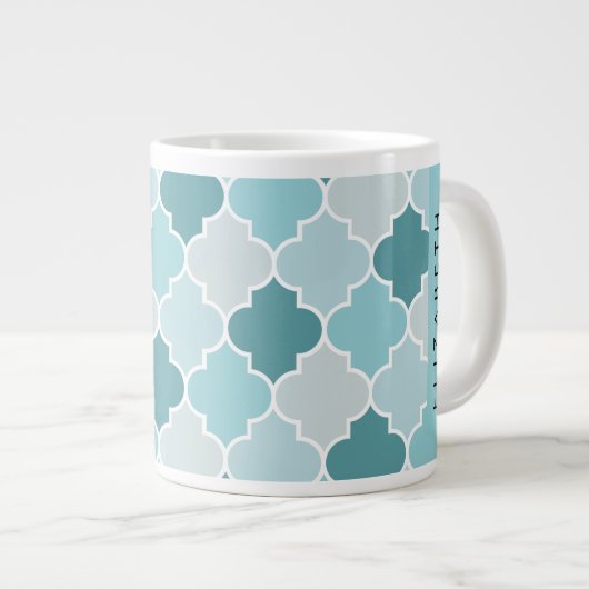 Blauw Marokkaans Trellis, Quatrefoil, Jouw naam Grote Koffiekop (Voorkant rechts)