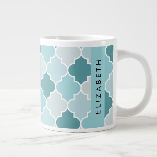 Blauw Marokkaans Trellis, Quatrefoil, Jouw naam Grote Koffiekop (Rechts)